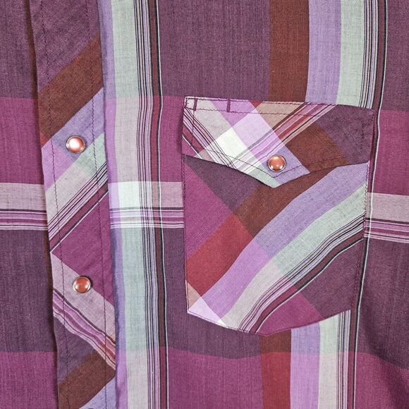 American Hero Pink Windowpane‎ Plaid Pearl Snap Large Long Sleeve Western Shirt - Picture 5 of 14